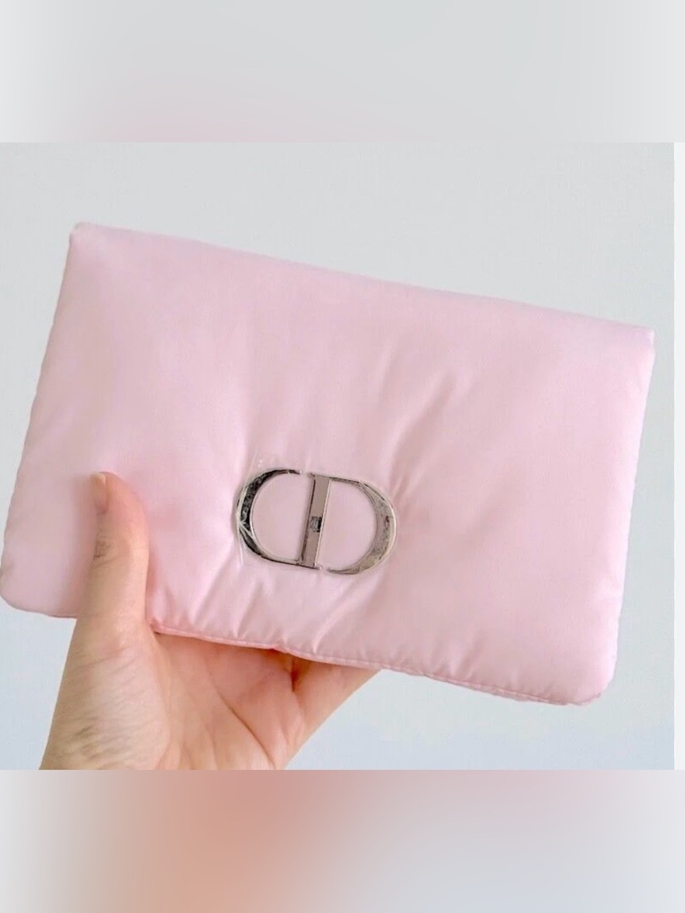 Dior Light Pink Silver CD Logo makeup/travel pouch gwp